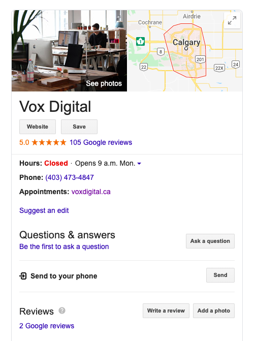 Local SEO Vox Digital SERP Results