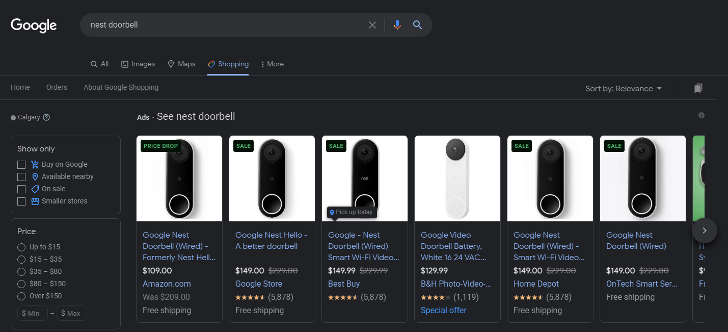 Nest Doorbell Google Shopping Ads Example