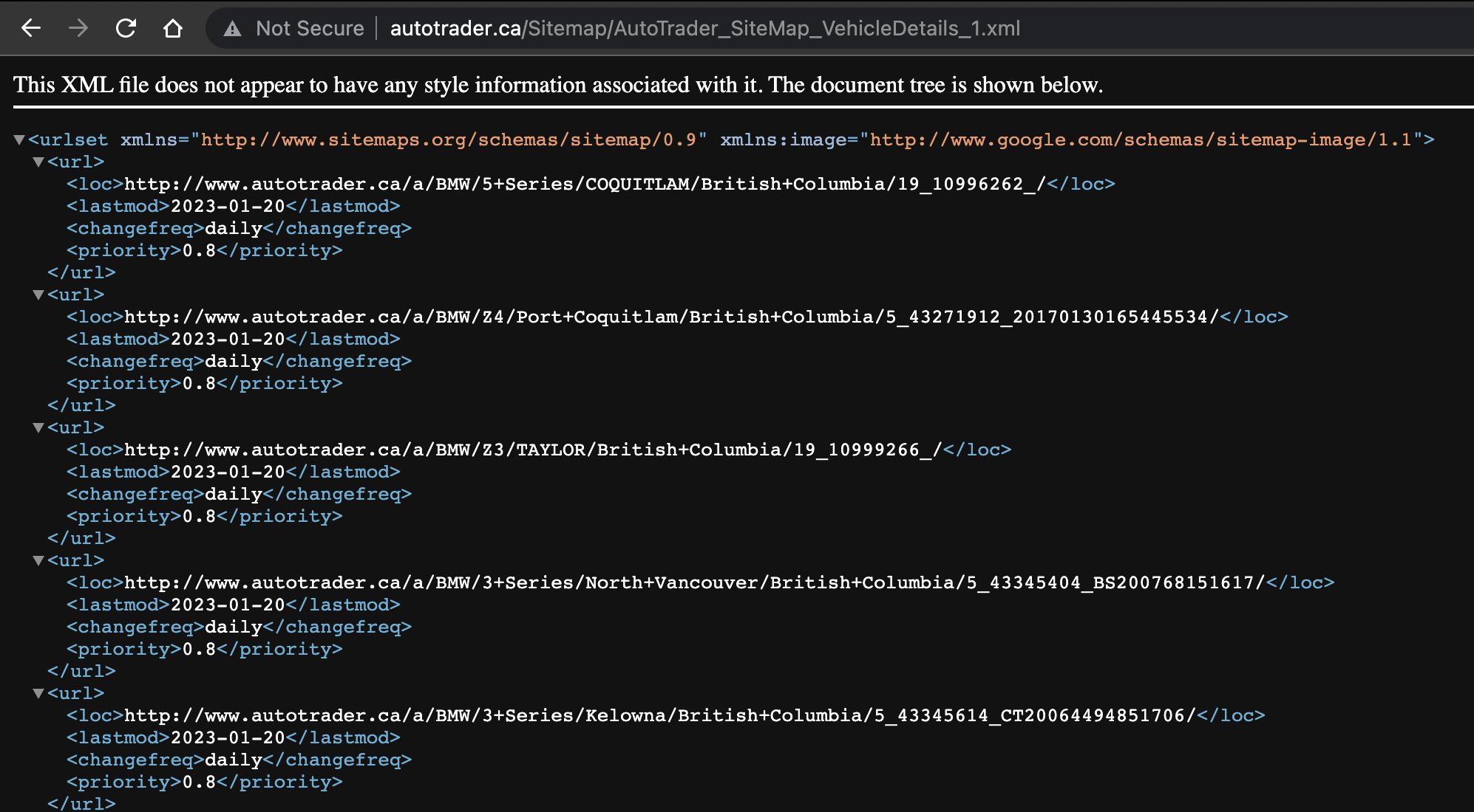 Example of a sitemap